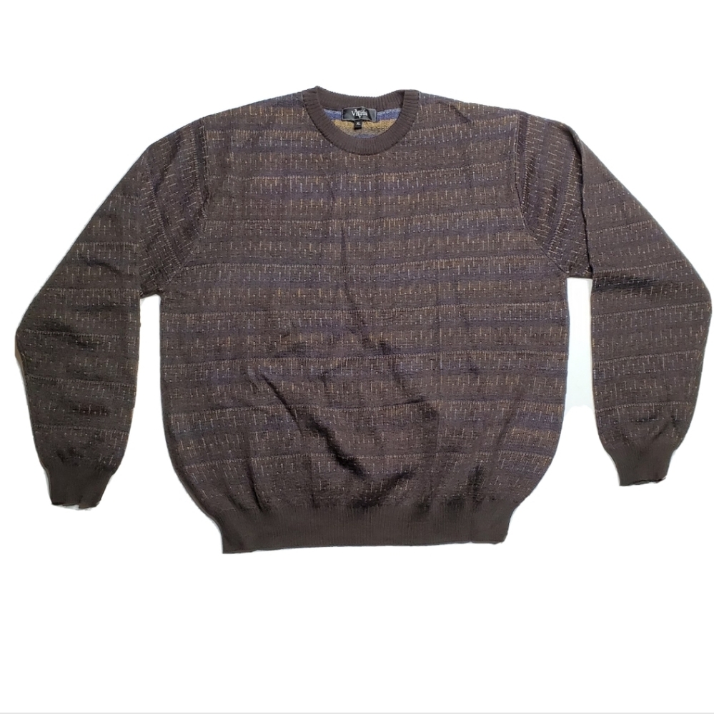 Villini Brown Black Merino Wool Acrylic Blend Pullover Crewneck Sweater Size XL